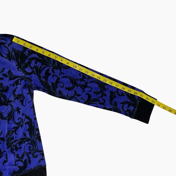 Onque Casual Sweater Jacket Womens Medium Black Purple Velour Full Zip Soft - Picture 9 of 9